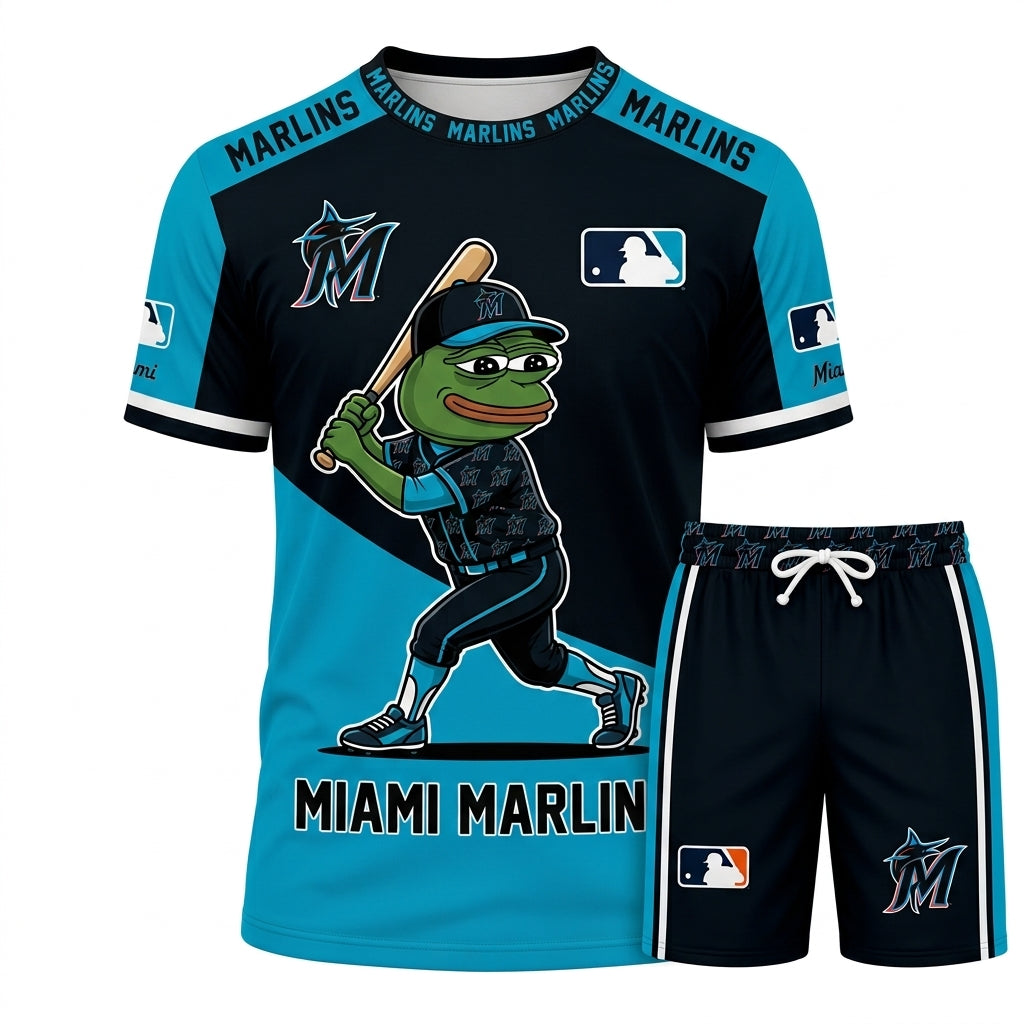 Meme Frog Baseball Fan T-Shirt And Shorts Set — Funny Sport Outfit | 30 Teams Available