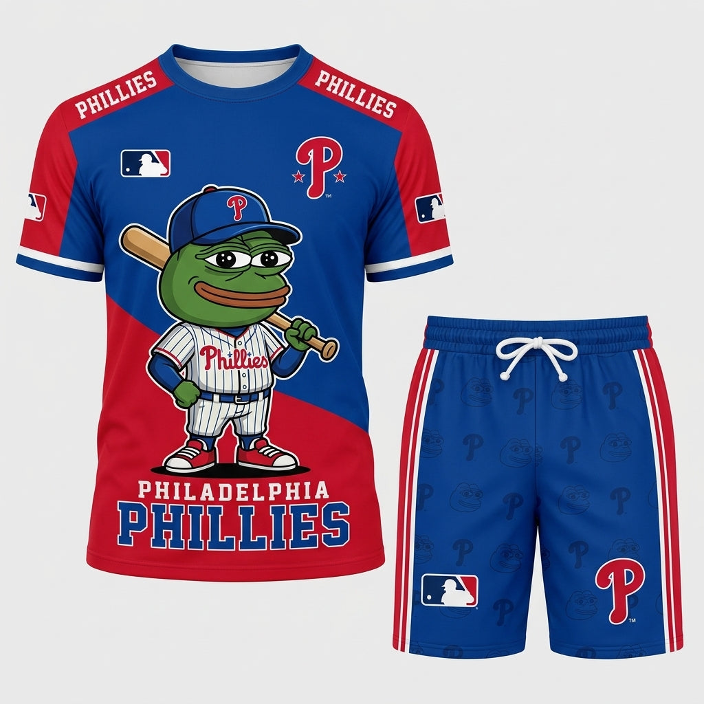 Meme Frog Baseball Fan T-Shirt And Shorts Set — Funny Sport Outfit | 30 Teams Available