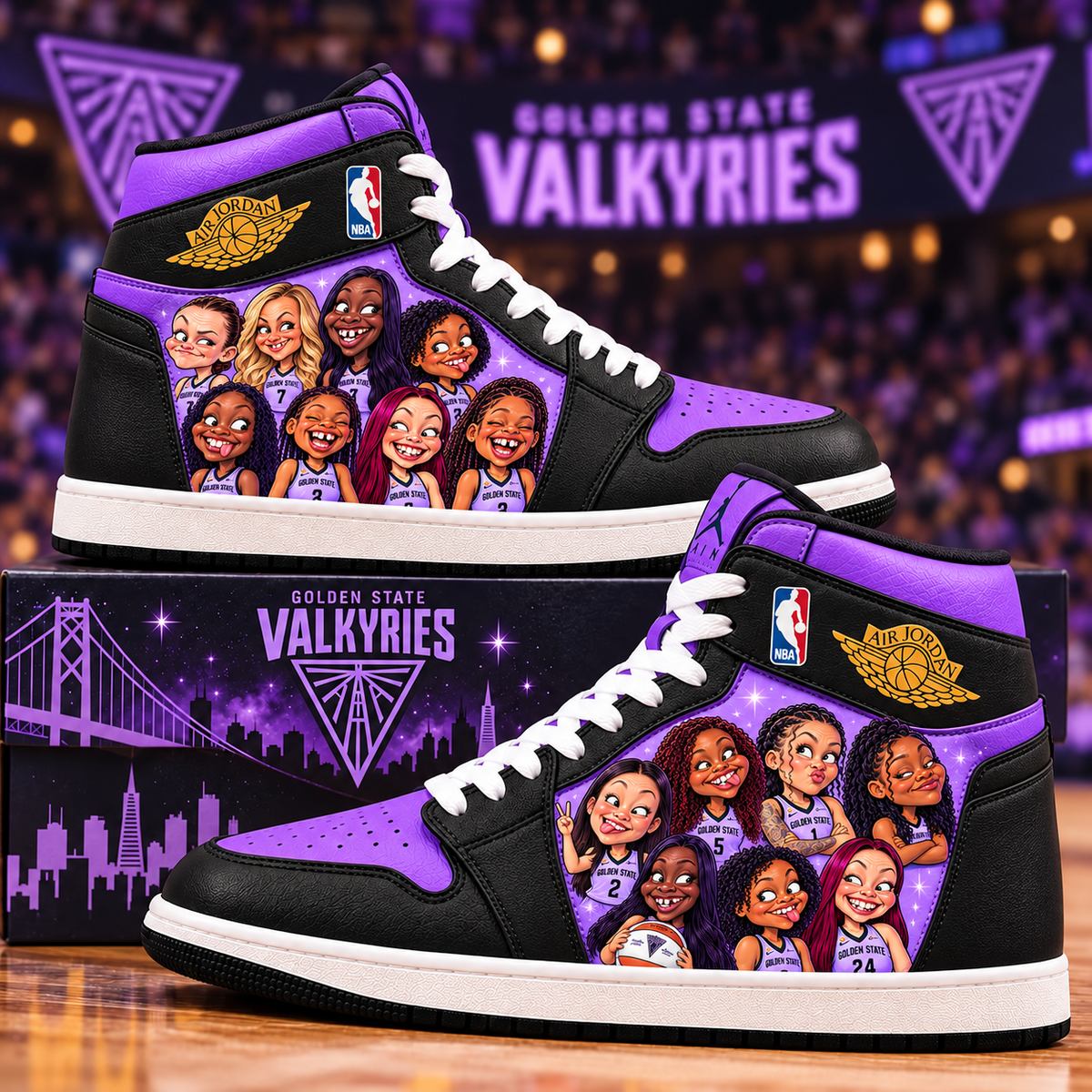 All Golden State Valkyries Team Women’s Basketball Fan WNBA High Sneakers with Collector Box — Style 3