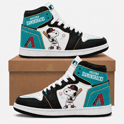 Snoopy MLB Baseball Fan High Top Sneakers | All 30 Teams Available - Custom Fan Apparel Image 1