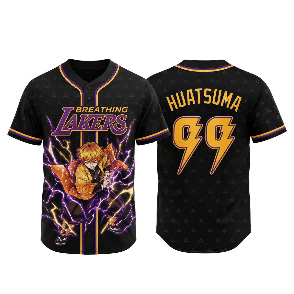 Custom Thunder Breathing Baseball Jersey, Yellow Anime Inspired Sports Shirt - Custom Fan Apparel Image 2