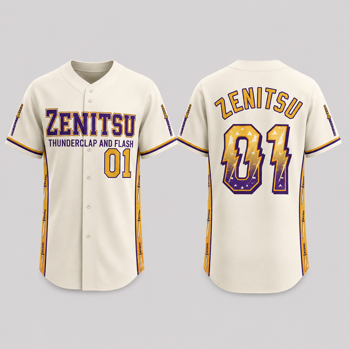 Anime Thunderclap Baseball Jersey — Purple Gold Basketball Inspired Shirt - Custom Fan Apparel Image 2