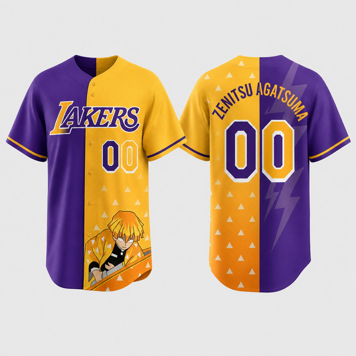 Purple Gold Thunder Fan Jersey — Lightning Anime Character Inspired Baseball Shirt - Custom Fan Apparel Image 2