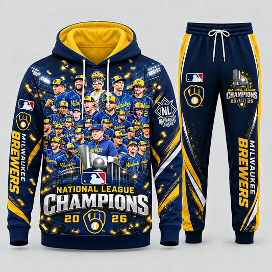 Milwaukee Brewers 2026 National League Champions Graphic Hoodie and Sweatpants Tracksuit Set — Style 01 Midnight Navy Edition