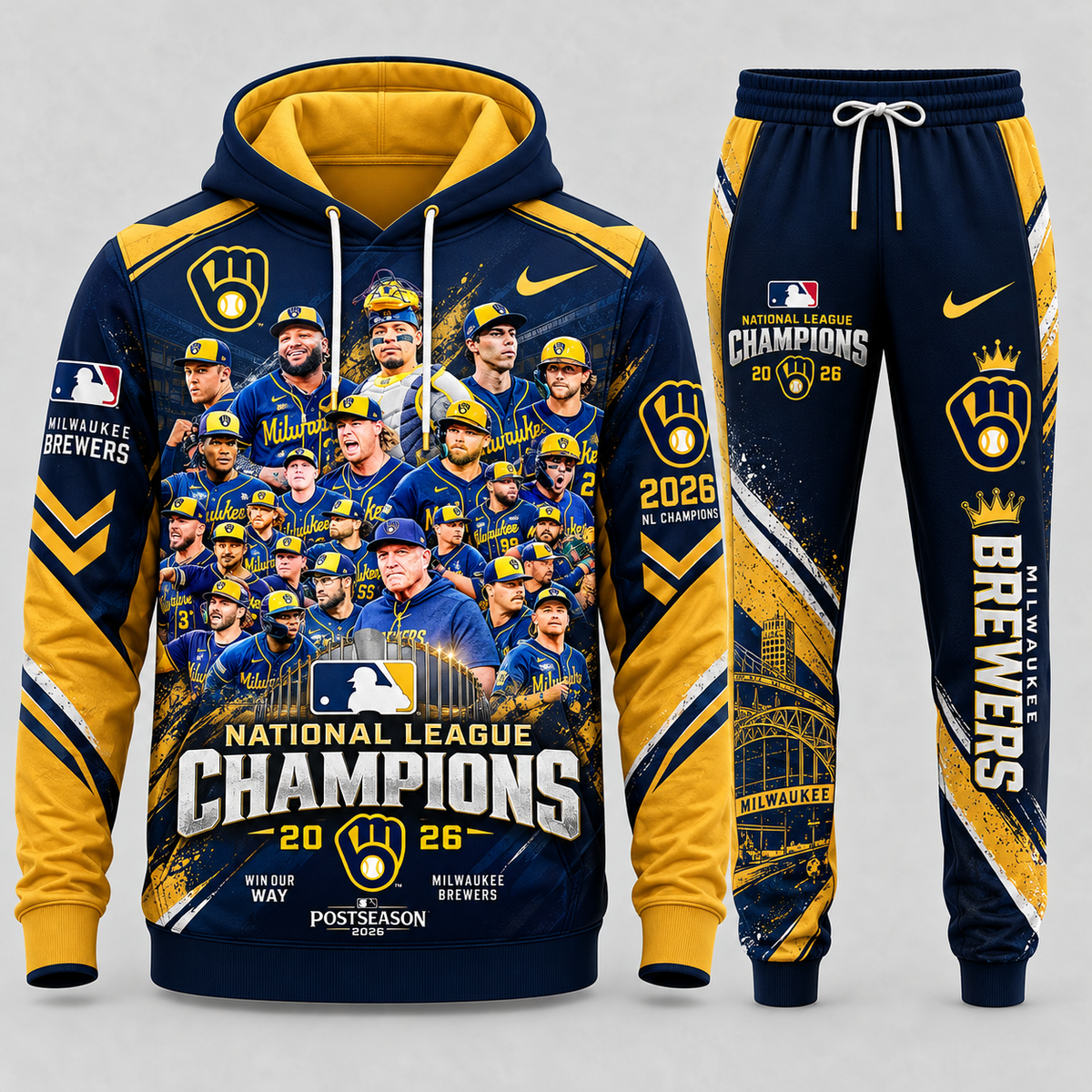Milwaukee Brewers 2026 National League Champions Graphic Hoodie and Sweatpants Tracksuit Set — Style 02 Postseason Glory Edition