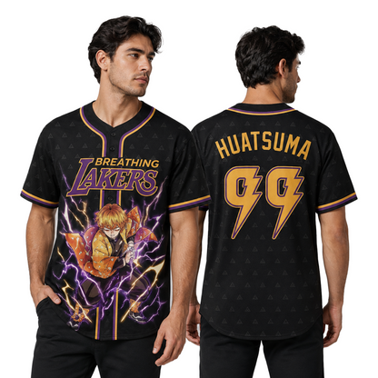 Custom Thunder Breathing Baseball Jersey, Yellow Anime Inspired Sports Shirt - Custom Fan Apparel Image 1