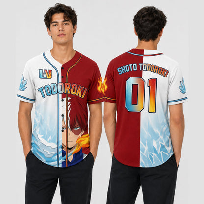 Personalized Fire Ice Baseball Jersey, Custom Name Number Element Hero Shirt - Custom Fan Apparel Image 1
