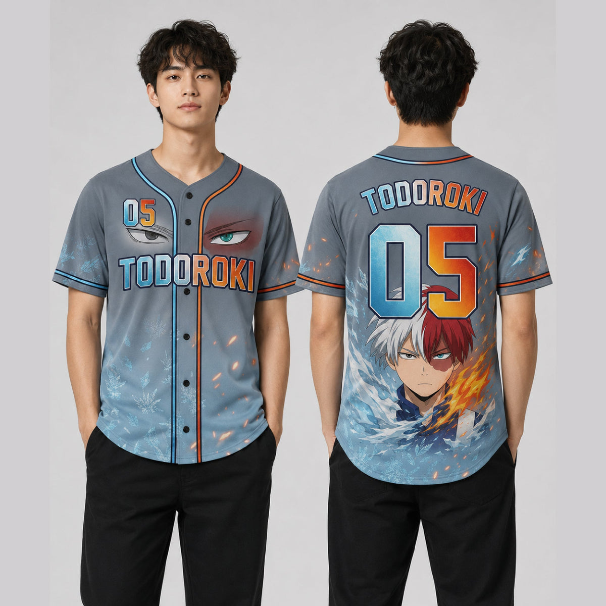 Custom Element Power Baseball Jersey, Fire Ice Anime Hero Inspired Shirt - Custom Fan Apparel Image 1