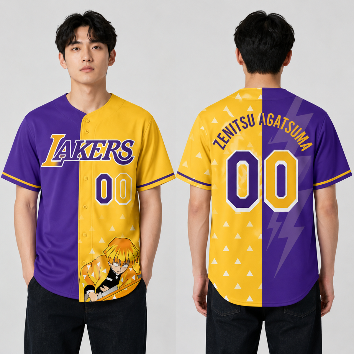 Purple Gold Thunder Fan Jersey — Lightning Anime Character Inspired Baseball Shirt - Custom Fan Apparel Image 1