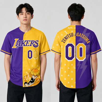 Purple Gold Thunder Fan Jersey — Lightning Anime Character Inspired Baseball Shirt - Custom Fan Apparel Image 1