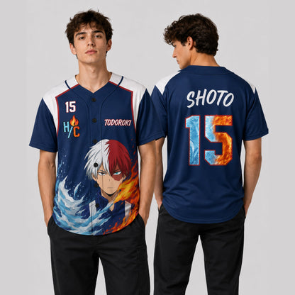 Personalized Ice Flame Baseball Jersey, Custom Name Number Anime Fan Shirt - Custom Fan Apparel Image 1