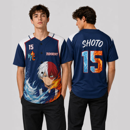 Personalized Ice Flame Baseball Jersey, Custom Name Number Anime Fan Shirt - Custom Fan Apparel Image 1