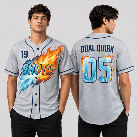 Custom Fire Ice Anime Baseball Jersey, Personalized Name Number Dual Power Hero Shirt - Custom Fan Apparel Image 1