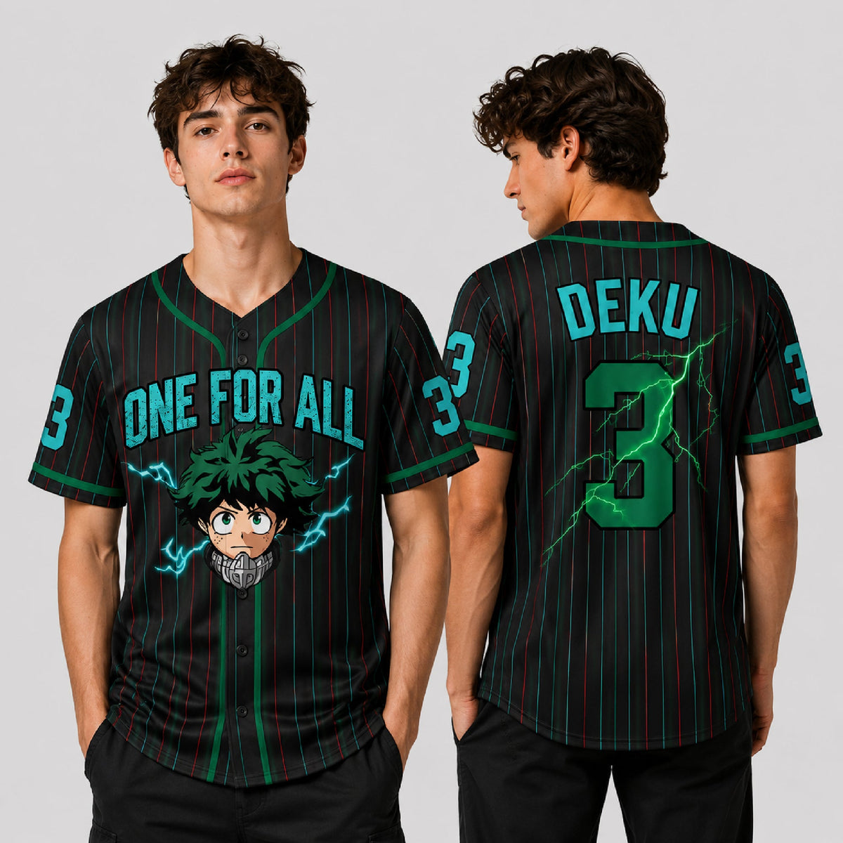 Custom Green Hero Baseball Jersey, Anime Academy Inspired Personalized Shirt - Custom Fan Apparel Image 1