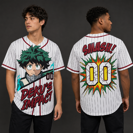 Custom Green Power Baseball Jersey — Anime Hero Academy Inspired Shirt - Custom Fan Apparel Image 1