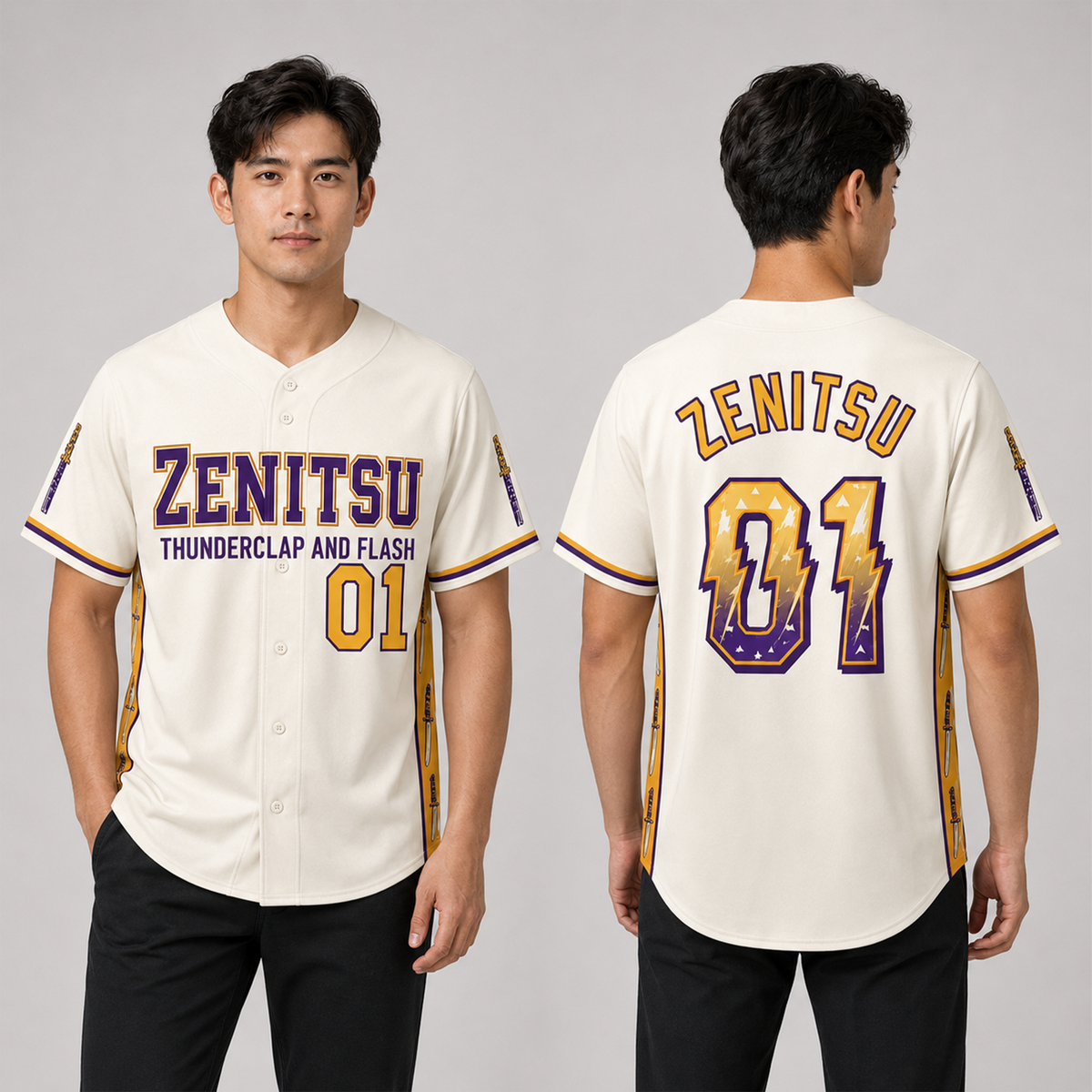 Anime Thunderclap Baseball Jersey — Purple Gold Basketball Inspired Shirt - Custom Fan Apparel Image 1