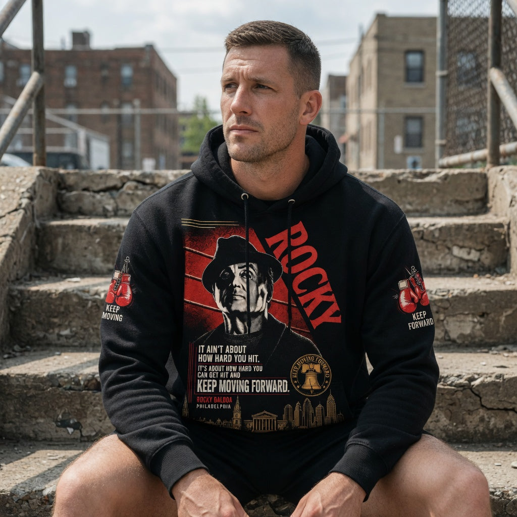 Keep Moving Forward Vintage Boxing Tee/Hoodie – Rocky Balboa Philadelphia Shirt - Custom Fan Apparel Image 4