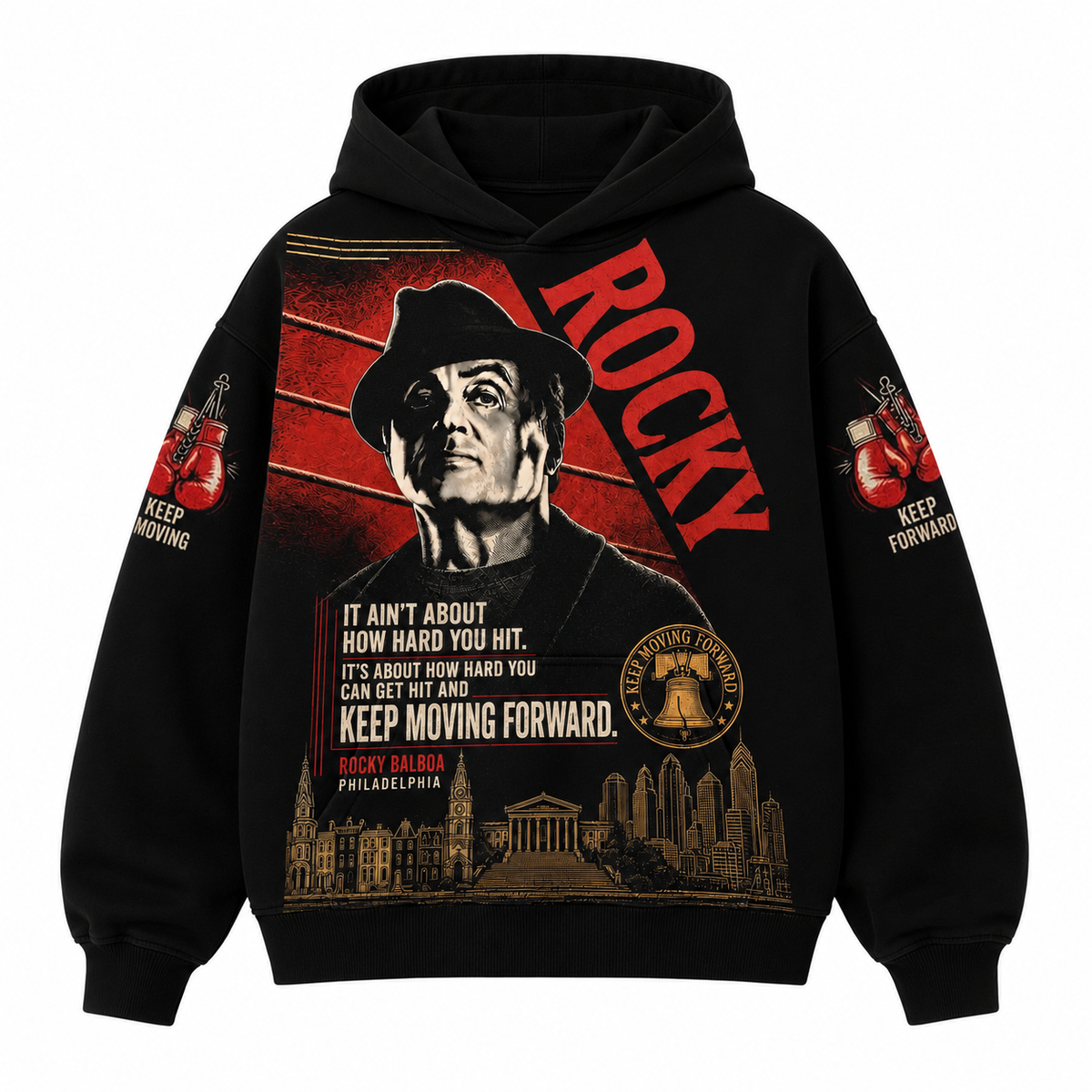 Keep Moving Forward Vintage Boxing Tee/Hoodie – Rocky Balboa Philadelphia Shirt - Custom Fan Apparel Image 2