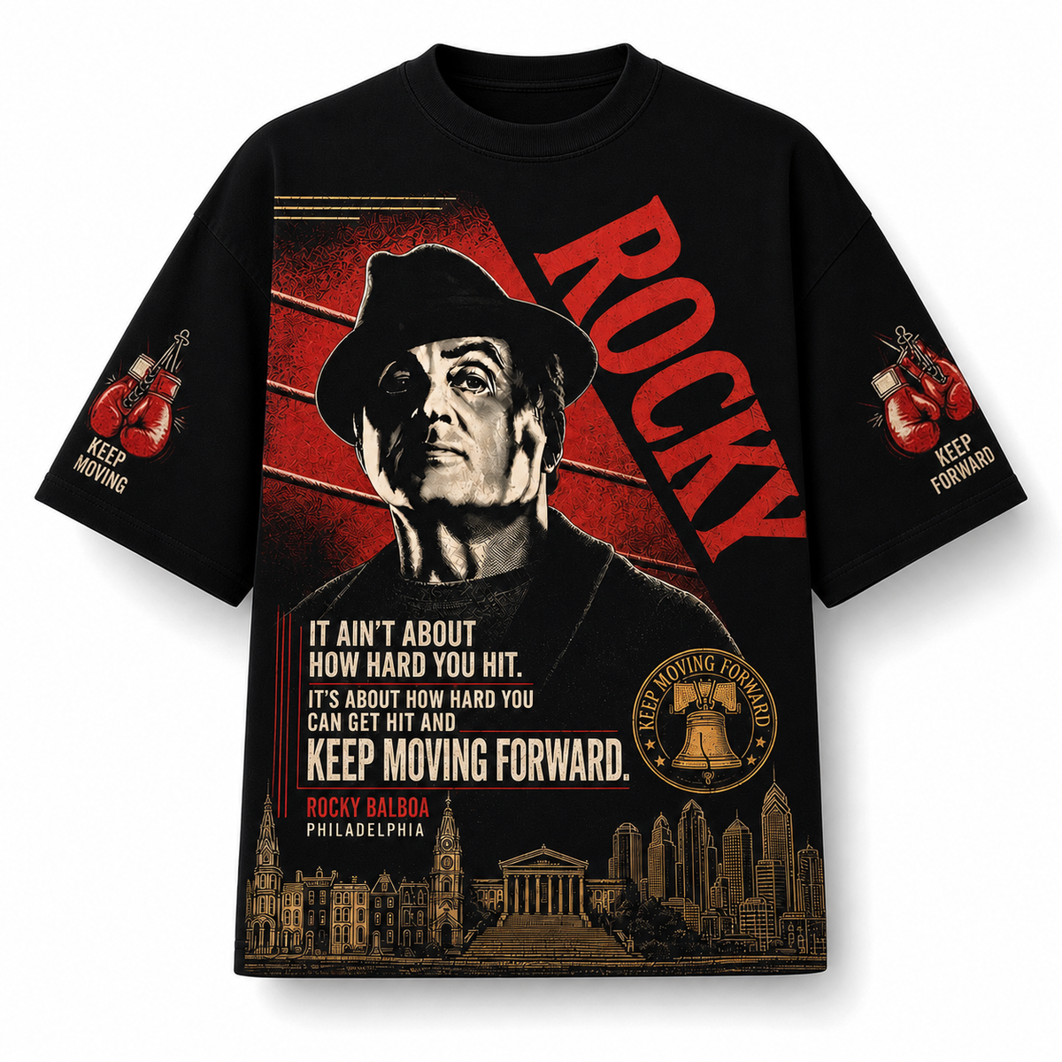 Keep Moving Forward Vintage Boxing Tee/Hoodie – Rocky Balboa Philadelphia Shirt - Custom Fan Apparel Image 1