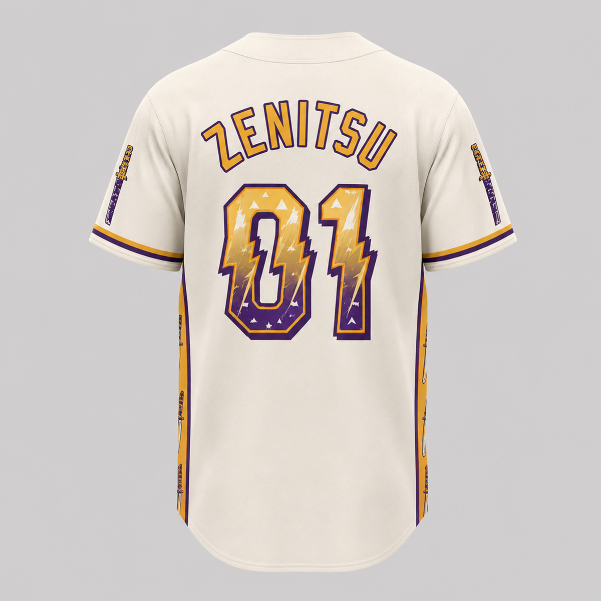 Anime Thunderclap Baseball Jersey — Purple Gold Basketball Inspired Shirt - Custom Fan Apparel Image 3