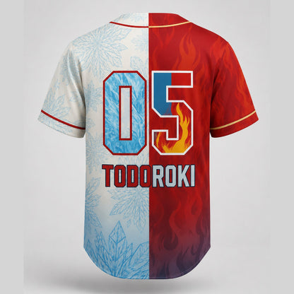 Custom Half Fire Half Ice Baseball Jersey, Personalized Anime Inspired Shirt - Custom Fan Apparel Image 4
