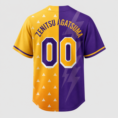 Purple Gold Thunder Fan Jersey — Lightning Anime Character Inspired Baseball Shirt - Custom Fan Apparel Image 5