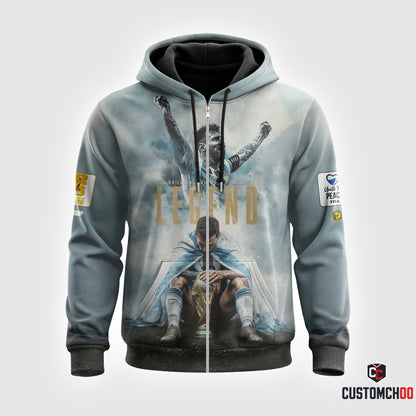 Argentina Legend Soccer Graphic Hoodie, World Champion Football Sweatshirt, Light Blue Fan T-Shirt, Zip Hoodie Gift