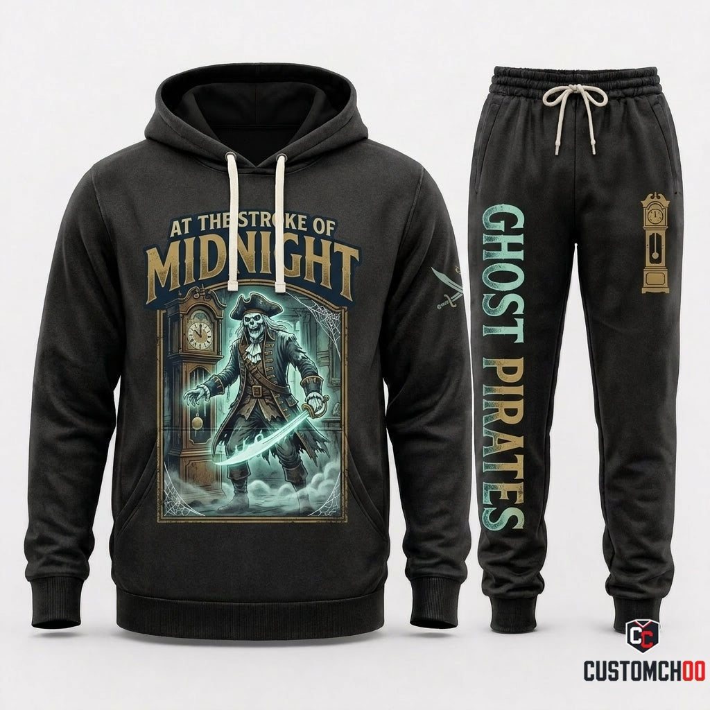 AT THE STROKE OF MIDNIGHT - Garfield Halloween Adventure Pirate Hoodie & Pants Set - Vintage Cartoon Streetwear