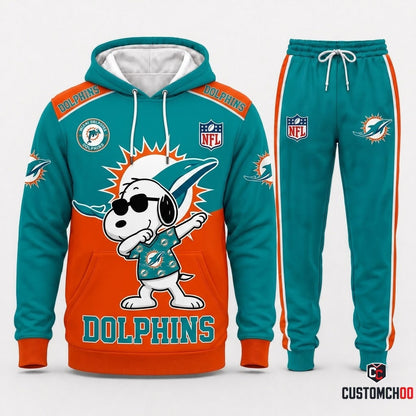 Miami Dolphins - Snoopy NFL 32-Team Fan Tracksuit Set — Hoodie & Jogger Pants