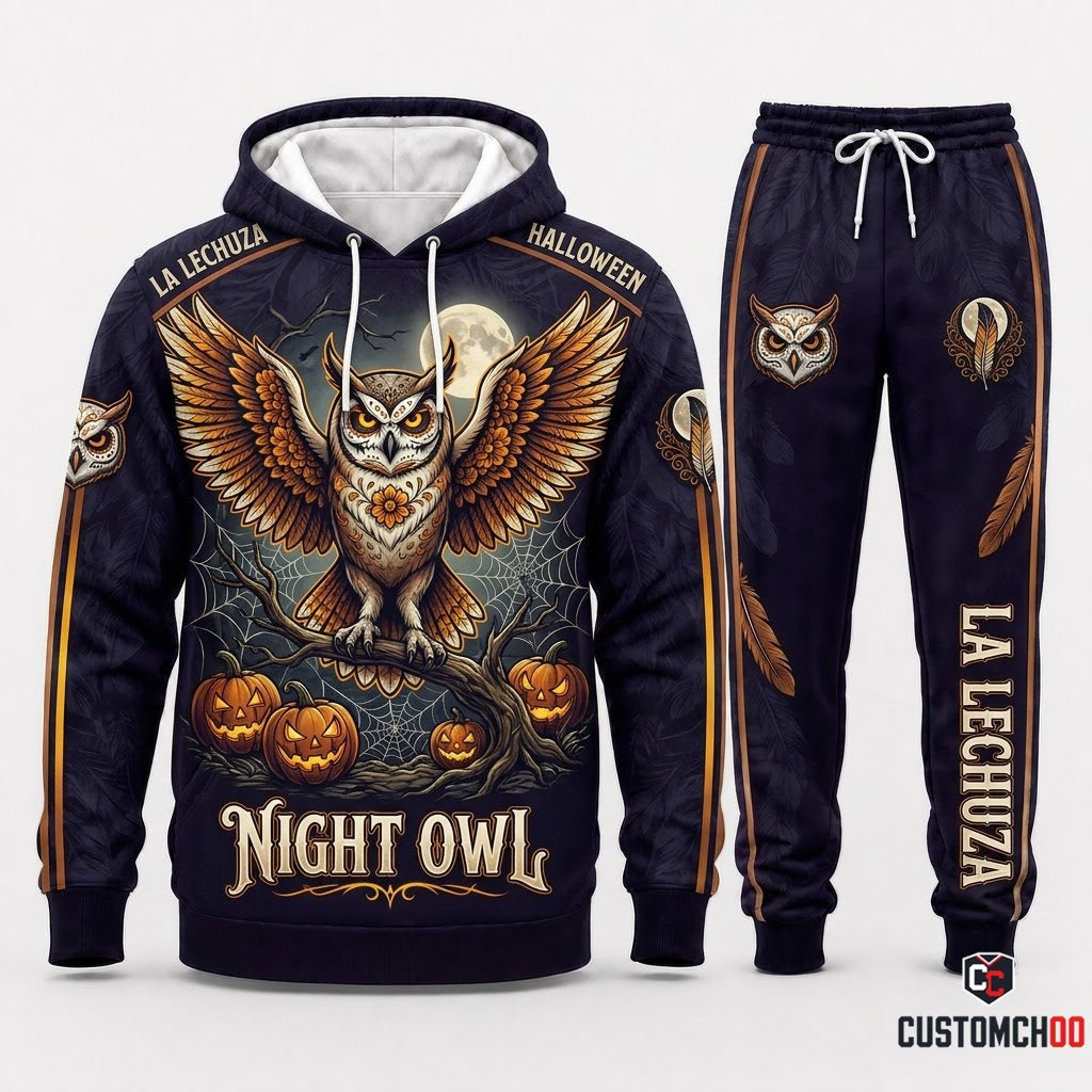 Calavera Night Owl - Dia de los Muertos x Halloween Spooky Fiesta Tracksuit Set - Hoodie & Jogger Pants (tracksuit hoodie and jogger pants set)