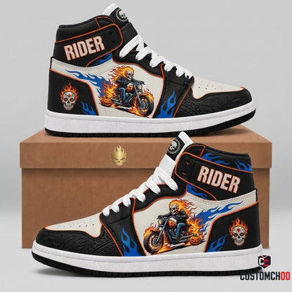 Ghost Rider Skull - Dia de los Muertos x Halloween Spooky Fiesta Canvas High Top Sneakers (high top canvas sneakers)
