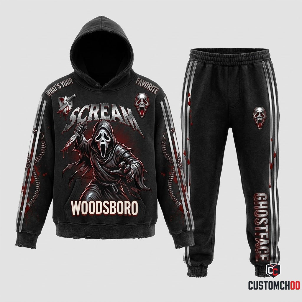 Ghostface - Horror Slashers Solo Vintage Tracksuit Set - Hoodie & Jogger Pants (vintage horror slasher tracksuit set)