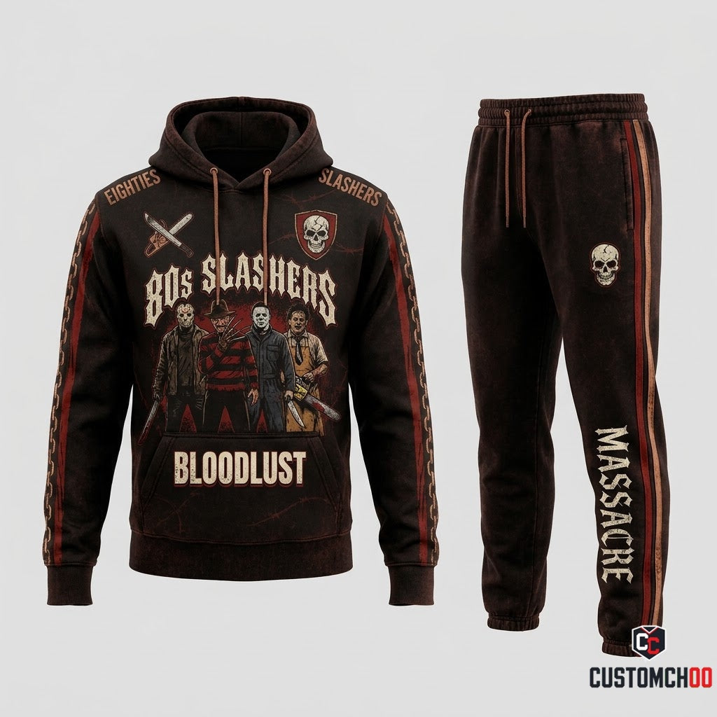 Golden 80s - Horror Slashers Squad All-Stars Tracksuit Set - Hoodie & Jogger Pants (horror slasher squad team tracksuit set)