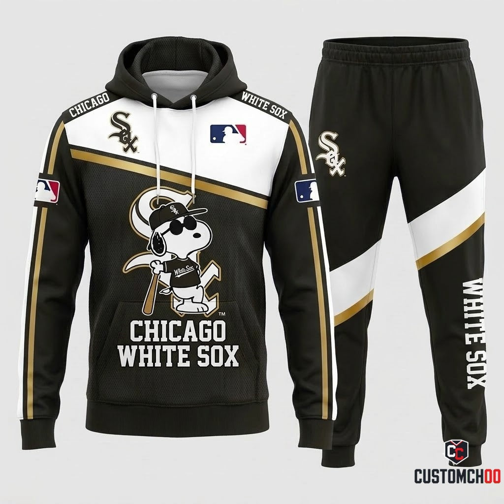 Chicago White Sox - Snoopy MLB 30-Team Fan Tracksuit Set - Hoodie & Jogger Pants (Snoopy baseball fan tracksuit hoodie and pants set)