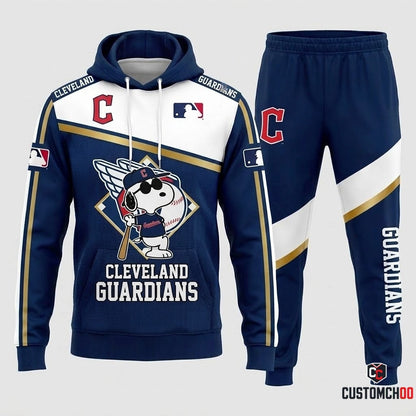 Cleveland Guardians - Snoopy MLB 30-Team Fan Tracksuit Set - Hoodie & Jogger Pants (Snoopy baseball fan tracksuit hoodie and pants set)