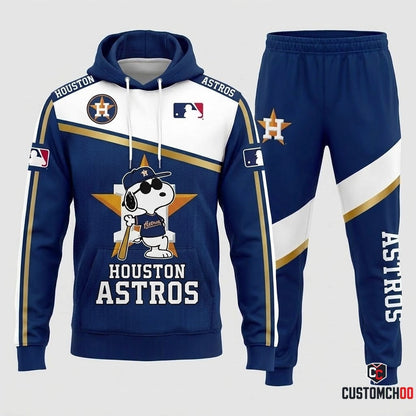 Houston Astros - Snoopy MLB 30-Team Fan Tracksuit Set - Hoodie & Jogger Pants (Snoopy baseball fan tracksuit hoodie and pants set)