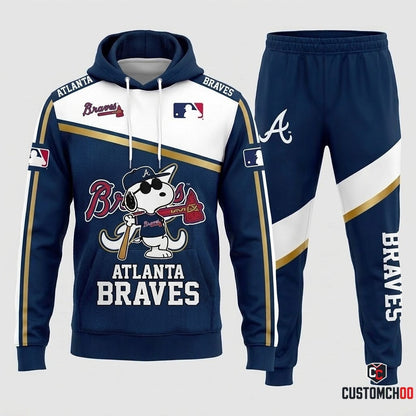 Atlanta Braves - Snoopy MLB 30-Team Fan Tracksuit Set - Hoodie & Jogger Pants (Snoopy baseball fan tracksuit hoodie and pants set)