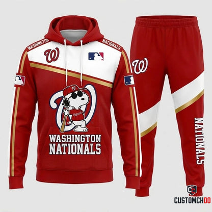 Washington Nationals - Snoopy MLB 30-Team Fan Tracksuit Set - Hoodie & Jogger Pants (Snoopy baseball fan tracksuit hoodie and pants set)
