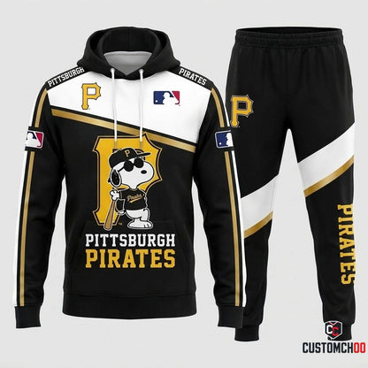 Pittsburgh Pirates - Snoopy MLB 30-Team Fan Tracksuit Set - Hoodie & Jogger Pants (Snoopy baseball fan tracksuit hoodie and pants set)