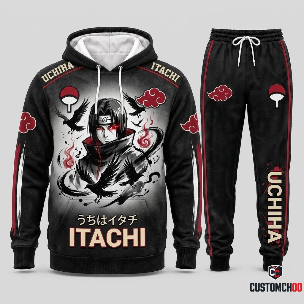 Itachi Uchiha Anime Tracksuit Set - Hoodie & Jogger Pants - 01. Sumie