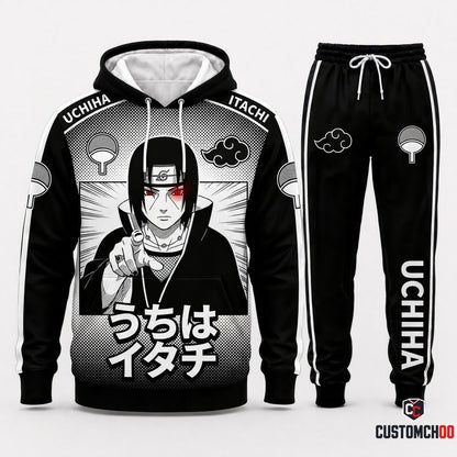 Itachi Uchiha Anime Tracksuit Set - Hoodie & Jogger Pants - 06. Manga Screentone