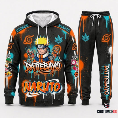 Naruto Uzumaki Anime Tracksuit Set - Hoodie & Jogger Pants - 08. Street Graffiti