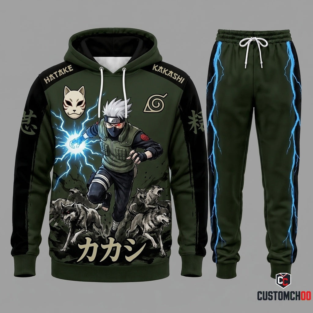 Kakashi Hatake Anime Tracksuit Set - Hoodie & Jogger Pants - 01. Sumie Raikiri