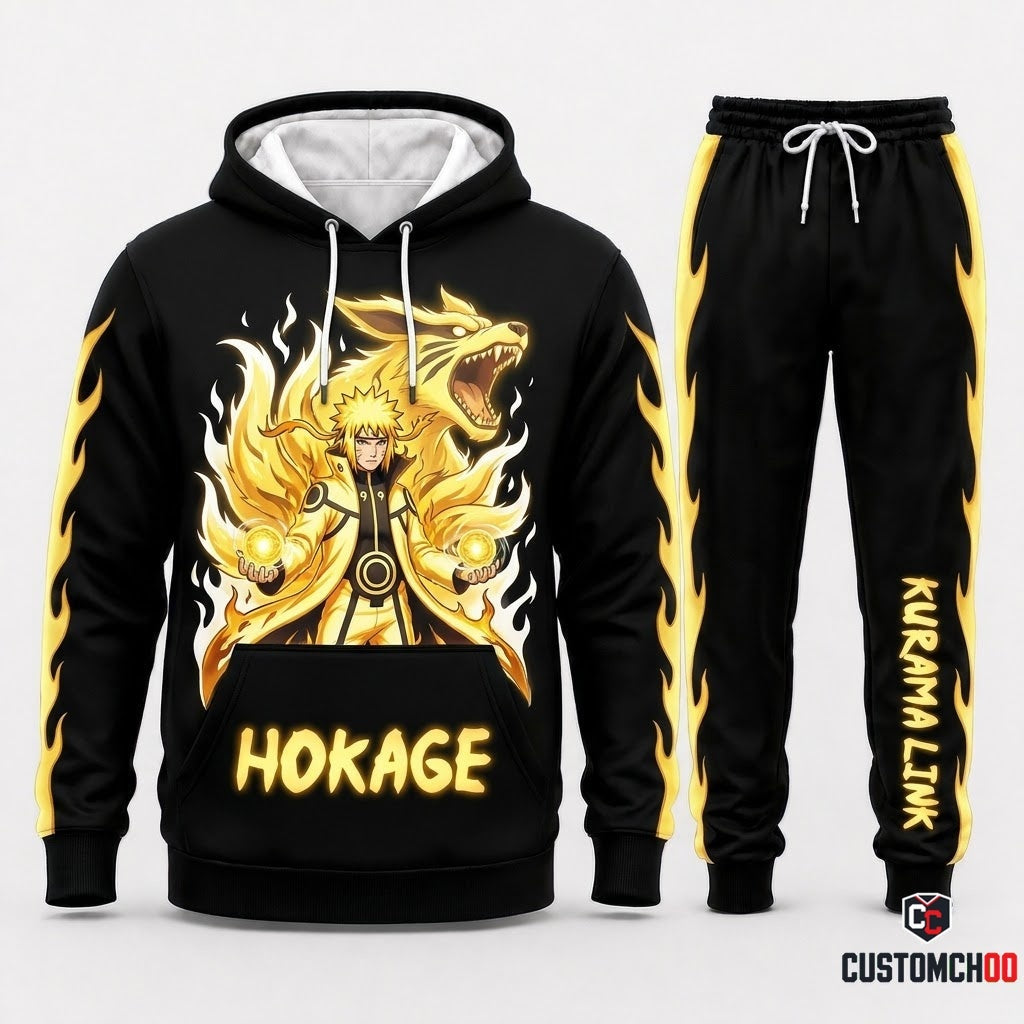 Minato Namikaze Anime Tracksuit Set - Hoodie & Jogger Pants - 03. Kurama Avatar