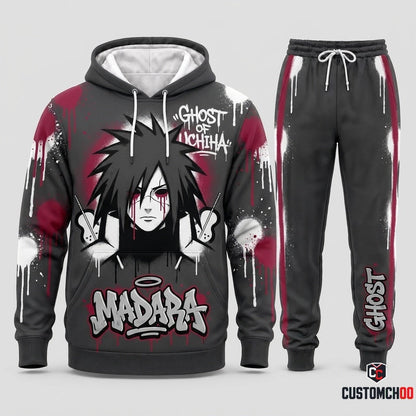 Madara Uchiha Anime Tracksuit Set - Hoodie & Jogger Pants - 08. Street Graffiti
