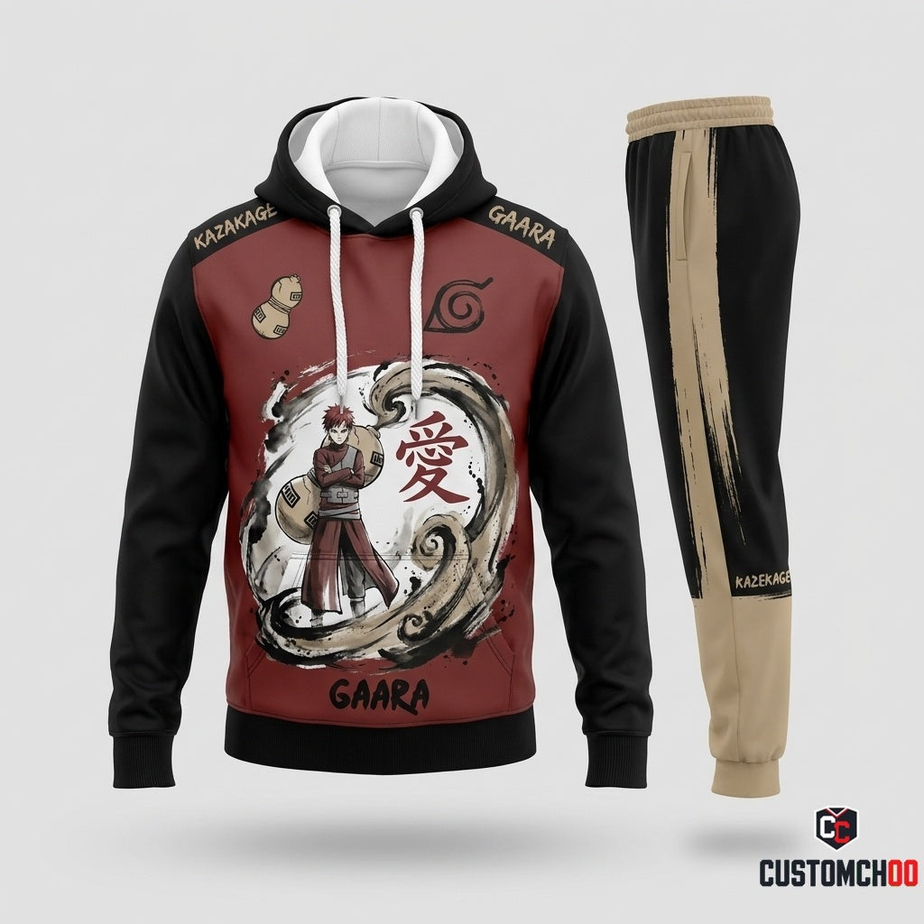 Gaara of the Sand Anime Tracksuit Set - Hoodie & Jogger Pants - 01. Sumie Sandgourd