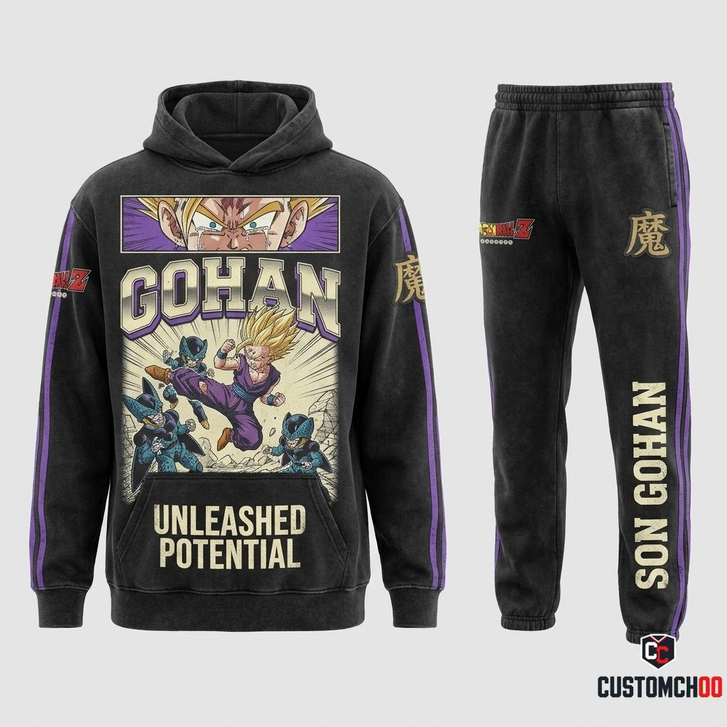Gohan SSJ2 & Beast Anime Tracksuit Set - Hoodie & Jogger Pants - 06. Vintage Bootleg