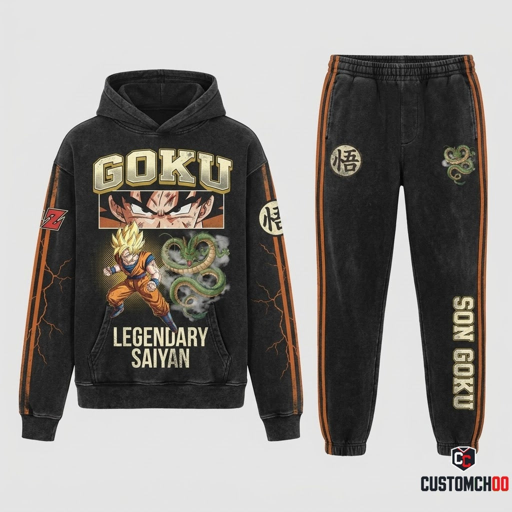 Son Goku Ultra Instinct Anime Tracksuit Set - Hoodie & Jogger Pants - 03. Vintage Bootleg