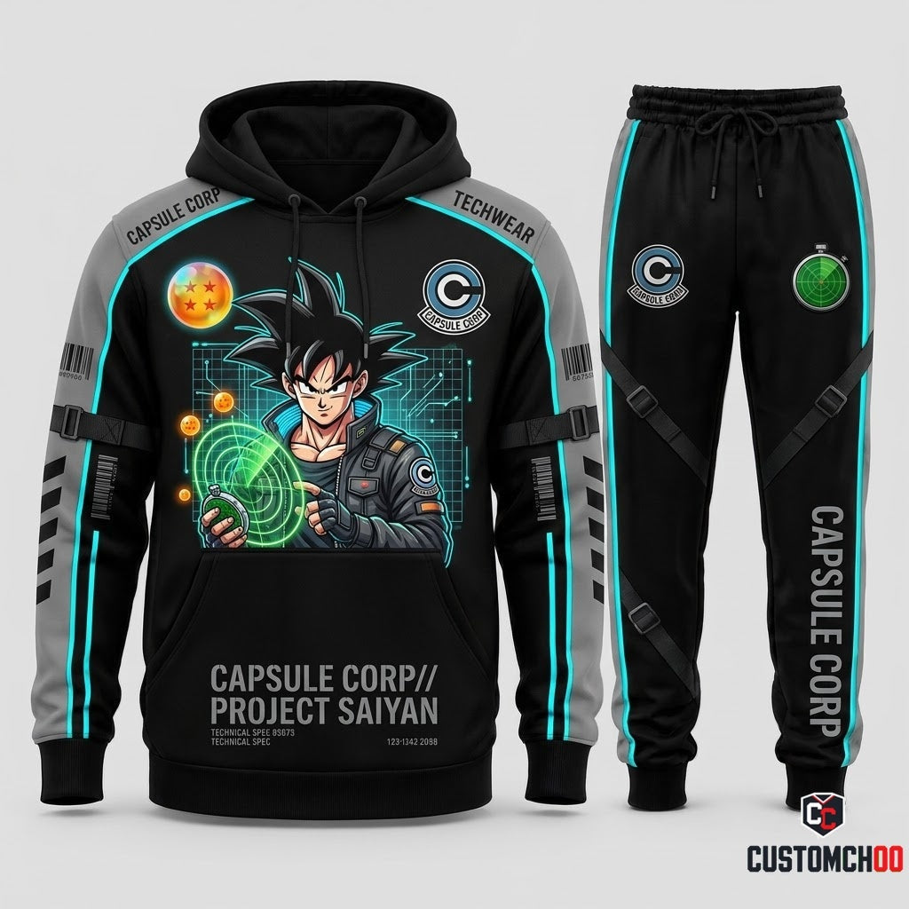 Son Goku Ultra Instinct Anime Tracksuit Set - Hoodie & Jogger Pants - 05. Capsule Corp Tech