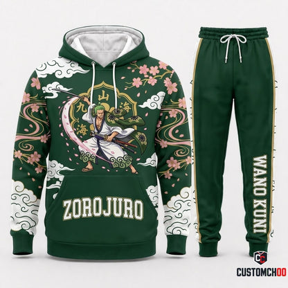 Roronoa Zoro King of Hell Anime Tracksuit Set - Hoodie & Jogger Pants - 03. Wano Ukiyoe